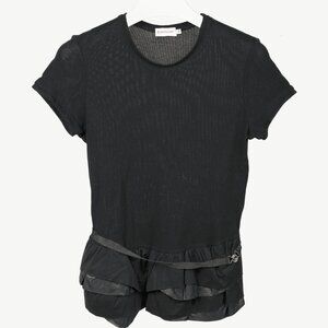 Moncler Black Cotton Ruffled Peplum T-Shirt
